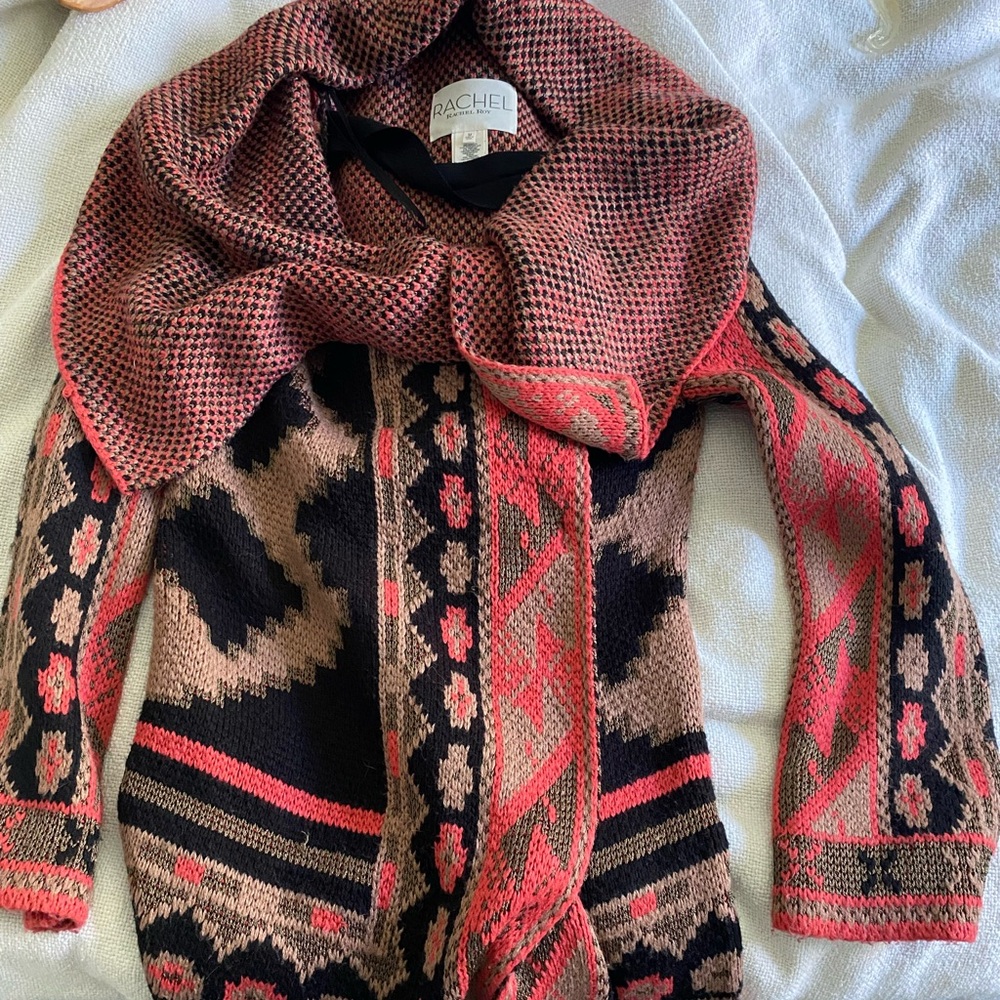 RACHEL Rachel Roy Red and Black Patterned Cardigan